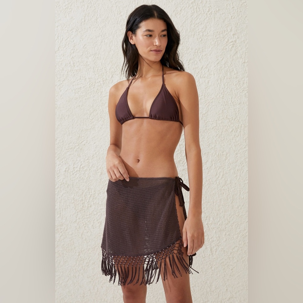 Crochet Brown Fringe Mini Skirt